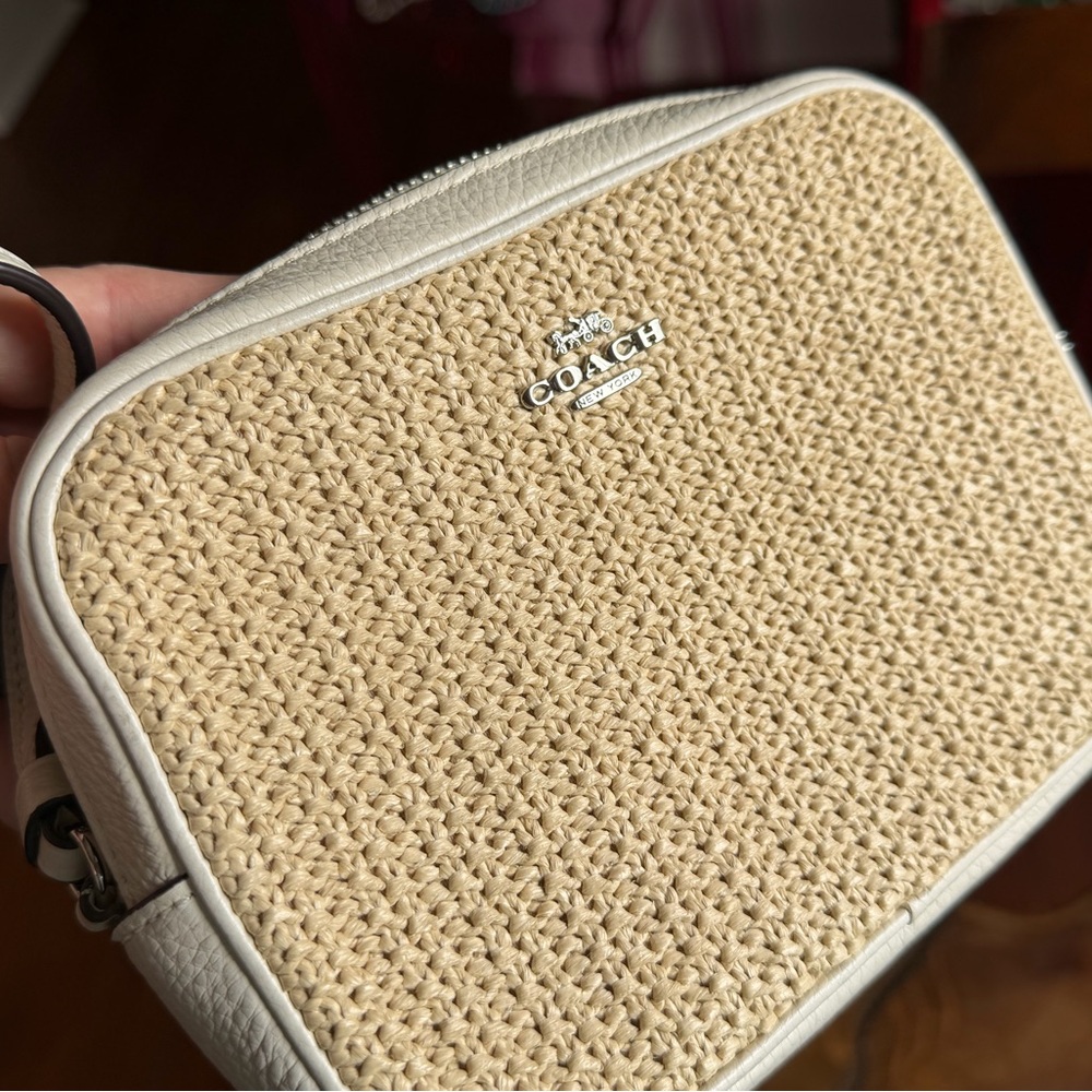 Coach Chalk Straw Front Camera Crossbody Bag